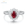 Gemfiori Vintage 3PCS/Set Rhodium Plated Lab Grown Ruby Bridal Ring Necklace Earrings Wedding Anniversary Sets for Engagement Party