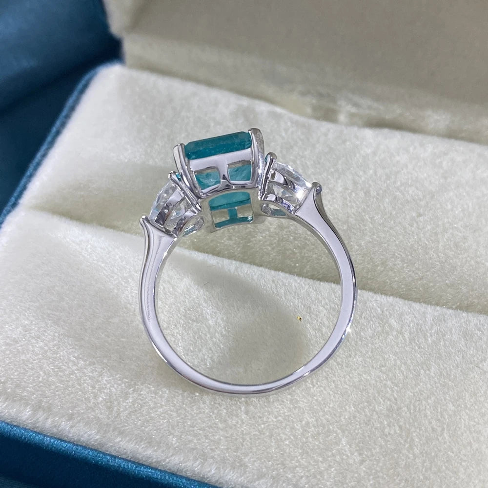 MuShan Jewelry Factory 925 Silver 5 Carat Synthetic Paraiba Rectangular 8*12 High Carbon Diamond Ring for Women