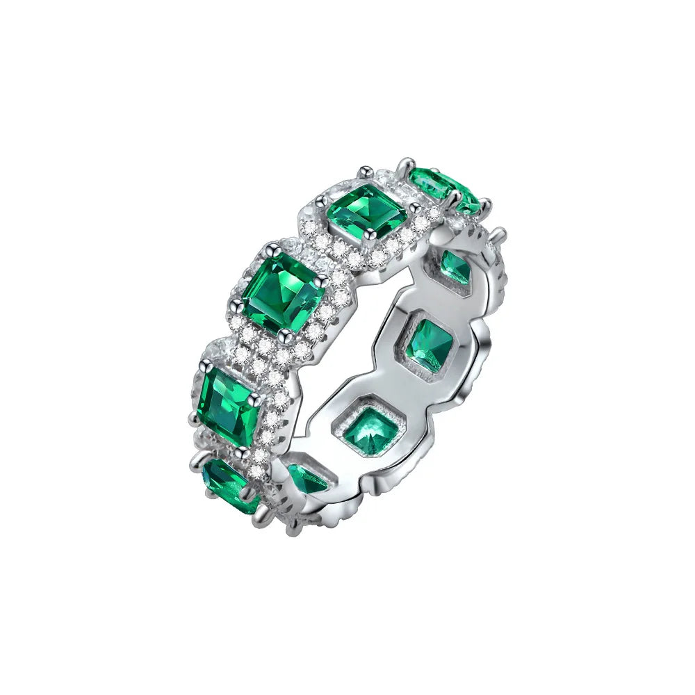 SILVERELLI Grandmother Emerald Square Diamond Ring | 925 Sterling Silver | Platinum Plated