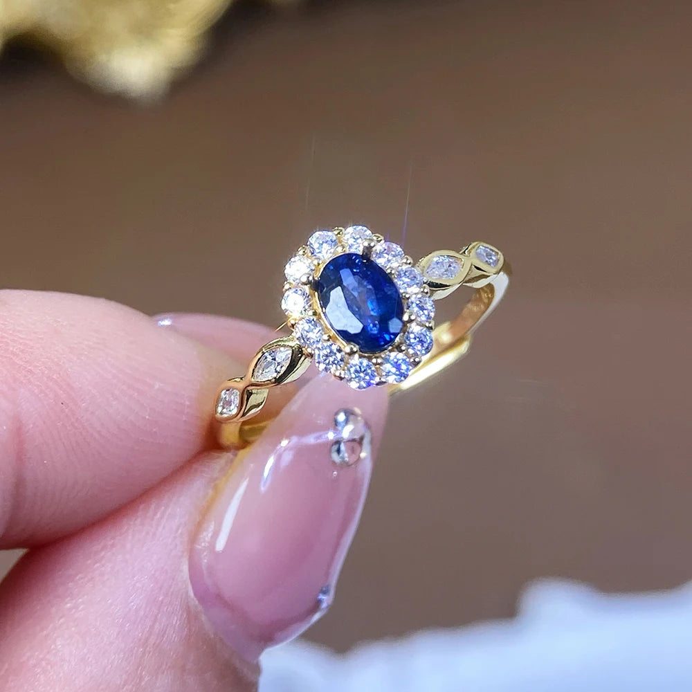 Gioiellieri Genuine Natural Sapphire Ring S925 Sterling Silver Gold Plated Prong Set Minimalist Ladies Daily Wear Party Gift
