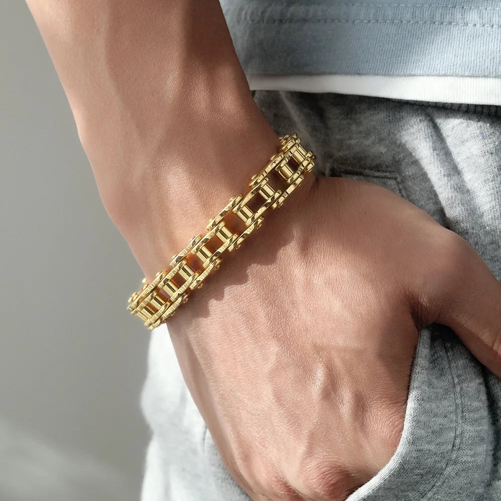 REBEL VIKING Motorcycle Chain Punk Biker Bracelet – Gold, Silver & Two-Tone