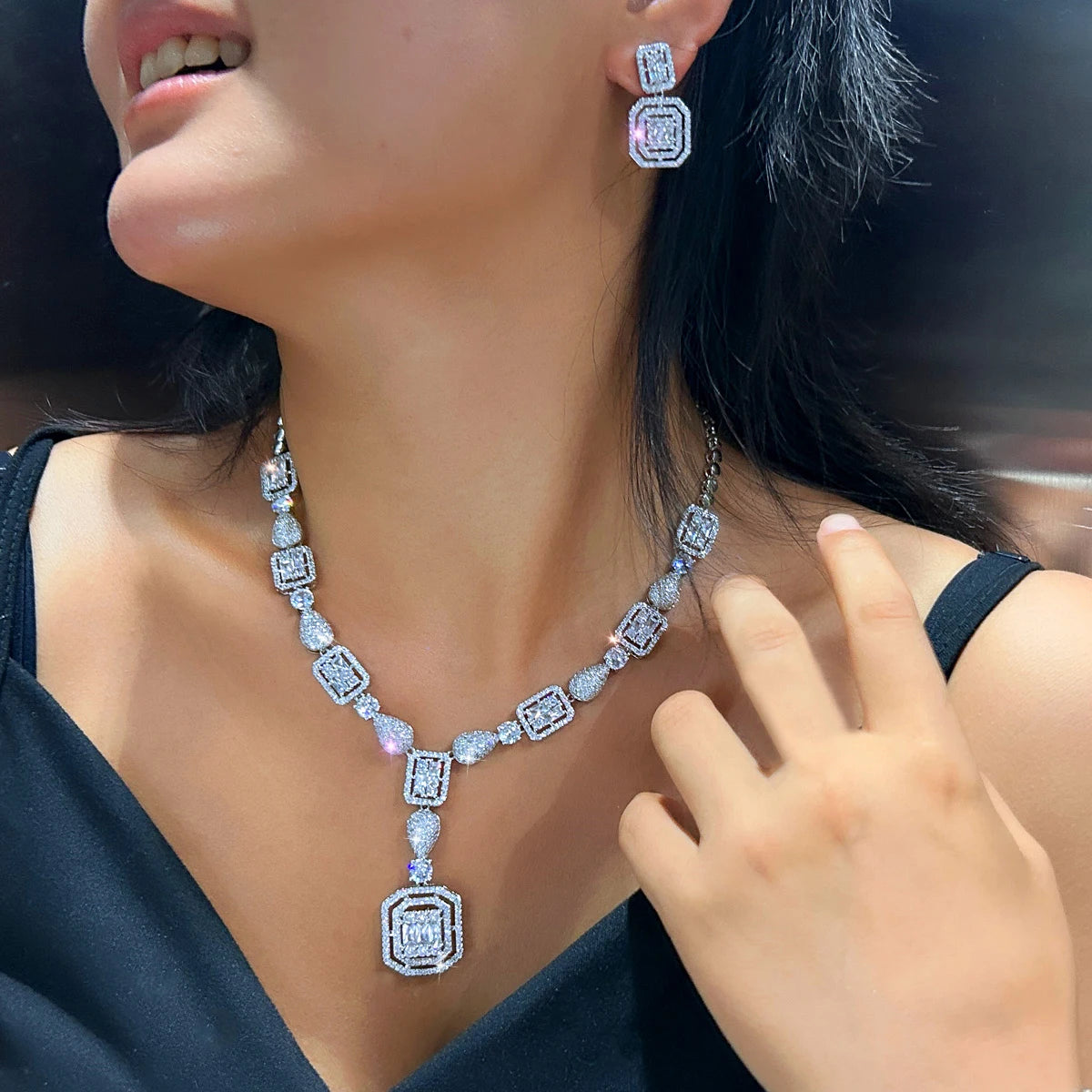 Elegant Cubic Zirconia Brazilian Gold Plated African Nigerian Necklace and Earrings Bridal Jewelry Sets for Women Wedding Party