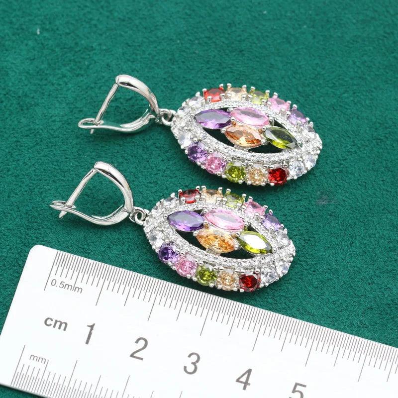 XOTICA Luxury Multicolor Zircon Drop Earrings Custom Women's Silver Wedding Jewelry Ladies Earings Fashionable Custom Jewelry