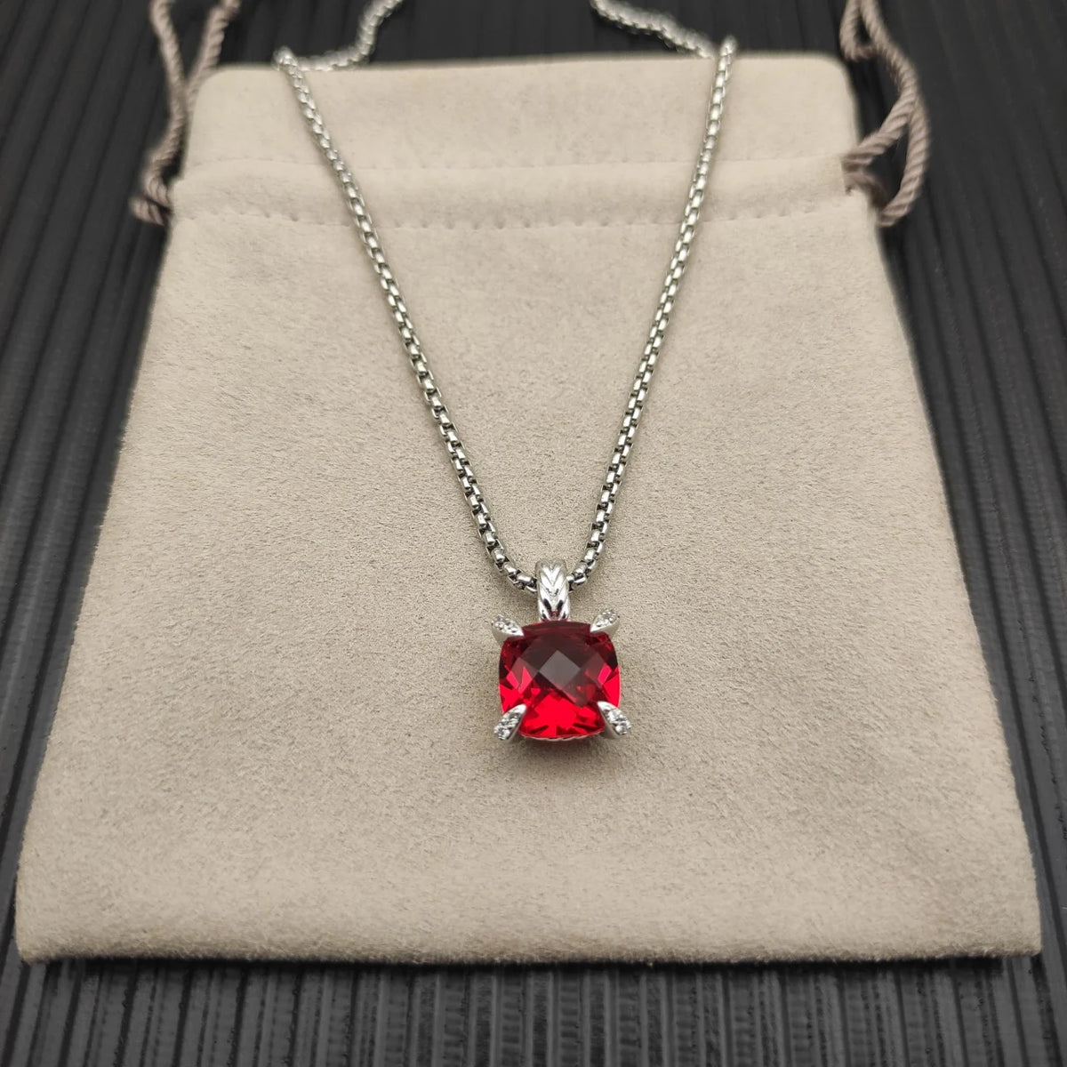 REDheart DY High-Quality Silver-Plated 11mm Four-Prong Diamond Necklace. Gold-Plated Colored Gemstone Necklace. Jewelry.