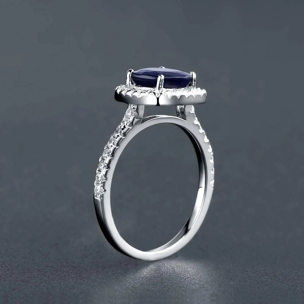 ArtistA Classic Luxury Style Round 925 Sterling Silver Cubic Zirconia Natural Blue Sapphire Gemstone Halo Wedding Eternity Ring