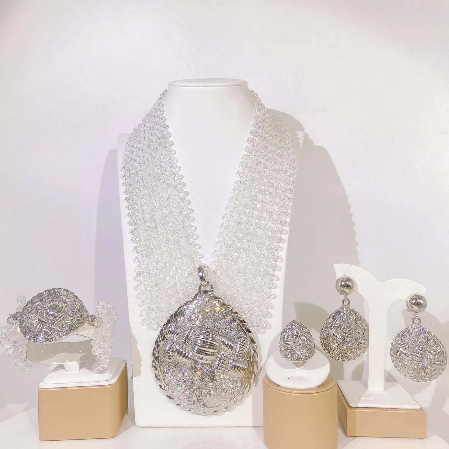 Zhuerrui High-end Simple 18K Gold Jewelry Sets Silver Beads Necklace Bracelet Jewelry Set Latest Bridal Wedding Gifts H40037