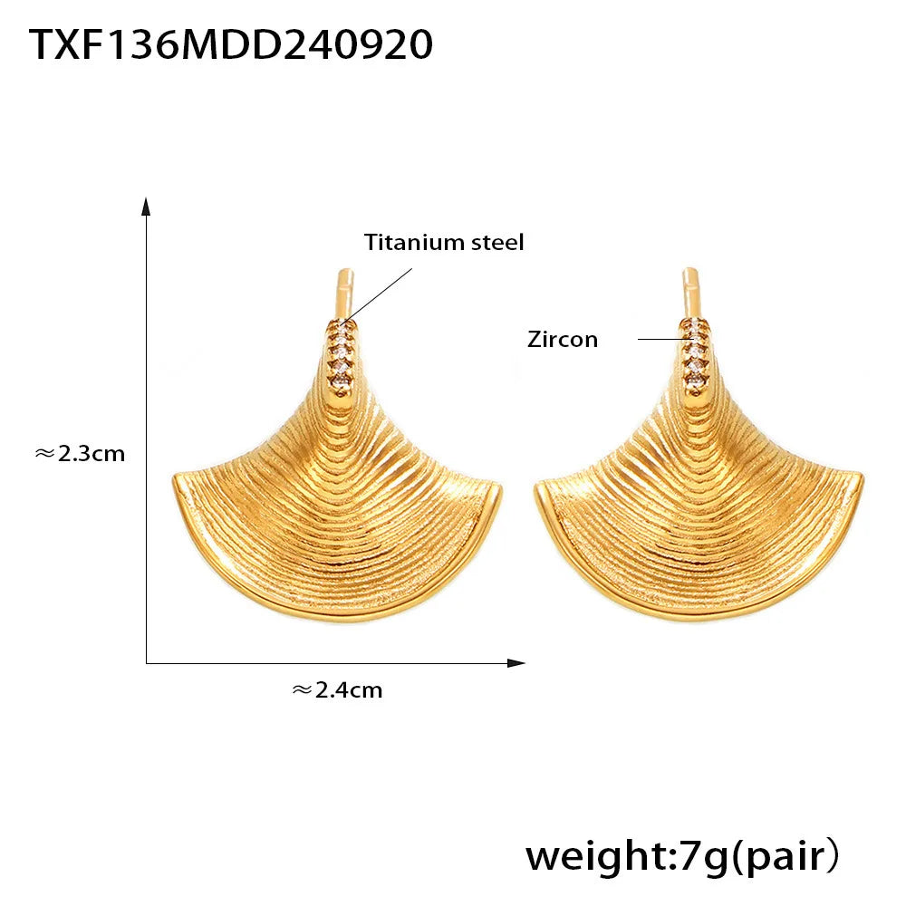Vintage Geometric Zircon & Pearl Pendant Necklace & Earrings | Gold Plated Stainless Steel Fashion Set