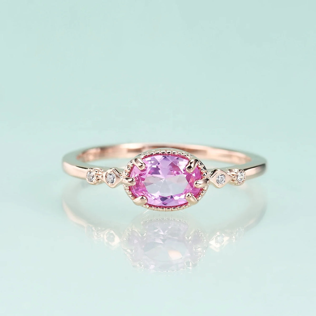 ArtistA OL0899 Abiding Jewelry Custom Oval Cut 5x7mm Colored Synthetic Lab Created Gemostone Zirconia 925 Sterling Sliver Stacking Ring
