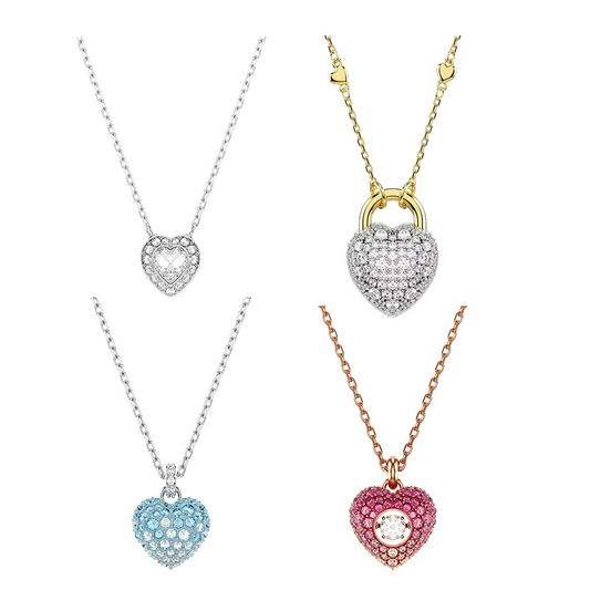 S&S Dainty Love Heart Pendant Necklace, Cubic Zirconia Key Interlocking Necklace Romantic Gift for Her