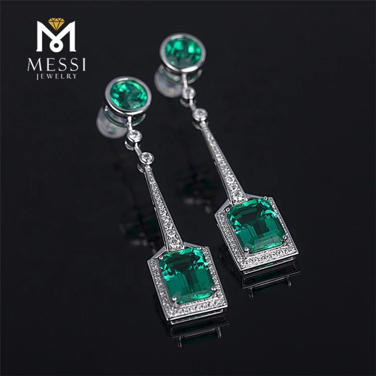 Gemfiori Messi Jewelry Gold Earrings Woman Jewelry 14k Gold Zambia Emerald Long Earring