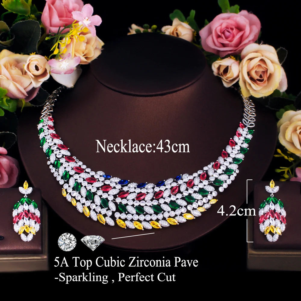 Mixcolor Cubic Zircon Leave Shape Dubai Bridal Luxury Big Bold Jewelry Set for Women Wedding African Statement Jewellery