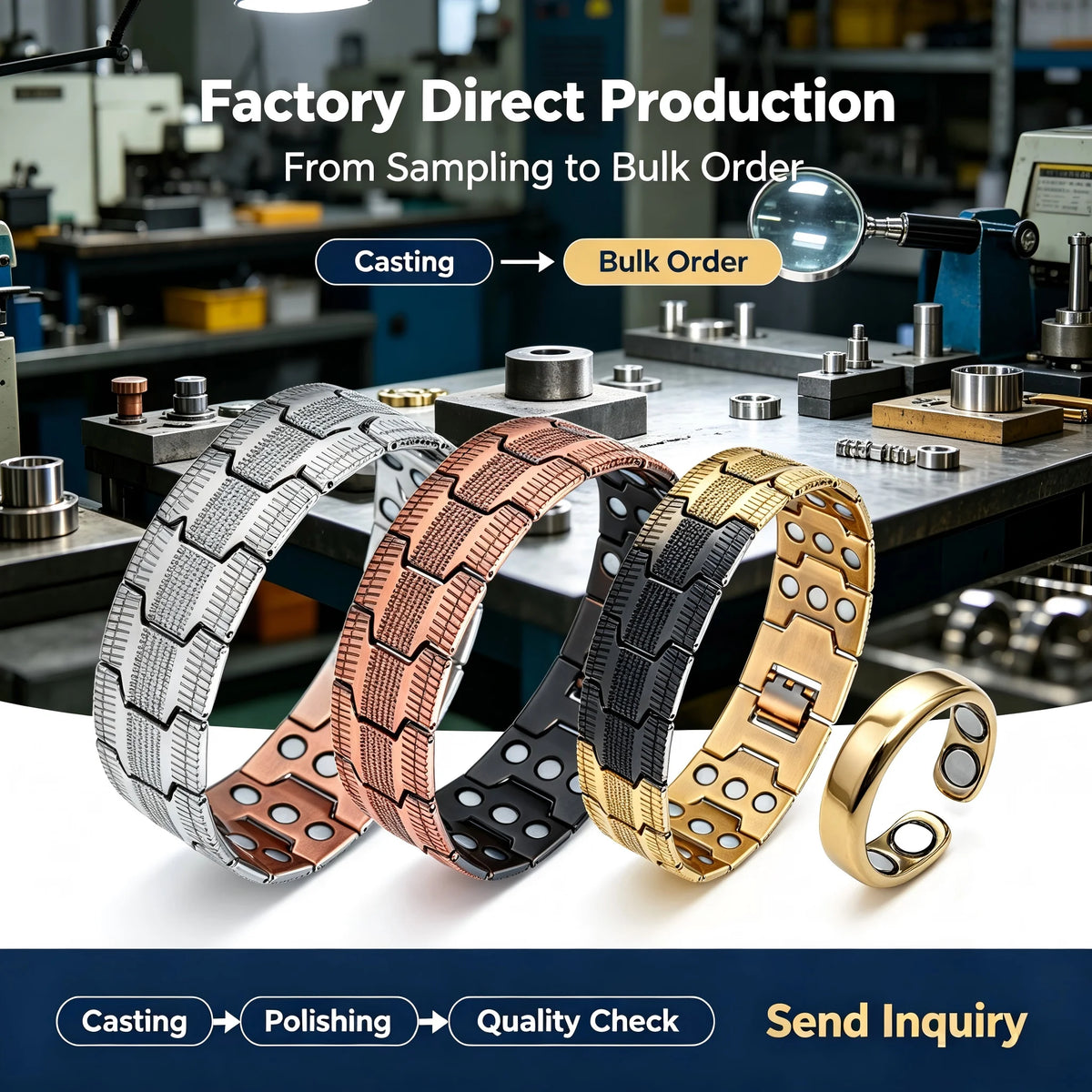 NewLife - Magnetic Three-Row Zinc Alloy Geometric Bracelet