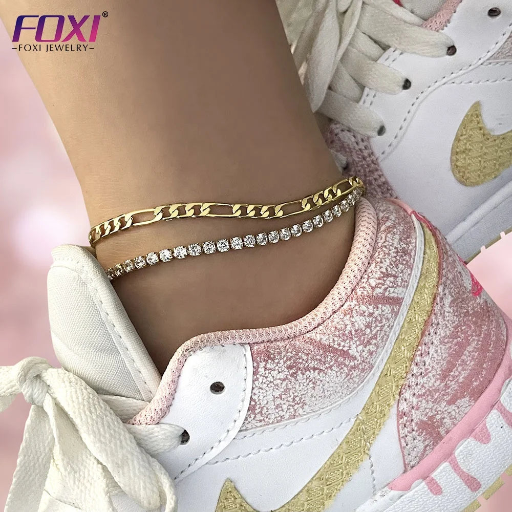 Wholesale Double Layer Foot Non Tarnish Free Waterproof Jewelry 18k Gold Plated Stainless Steel Chain Anklets for Women