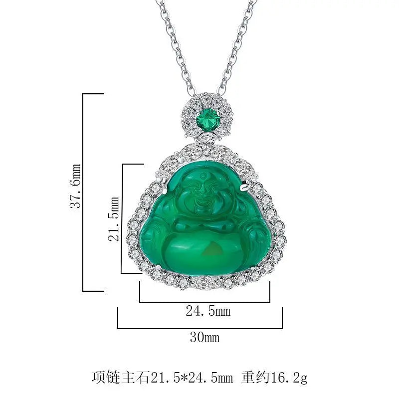 REDheart Inlaid Green Chaltony Buddha Necklace Brass Inlaid Zircon Temperament Pendant Women's Gold Plated Wedding Party