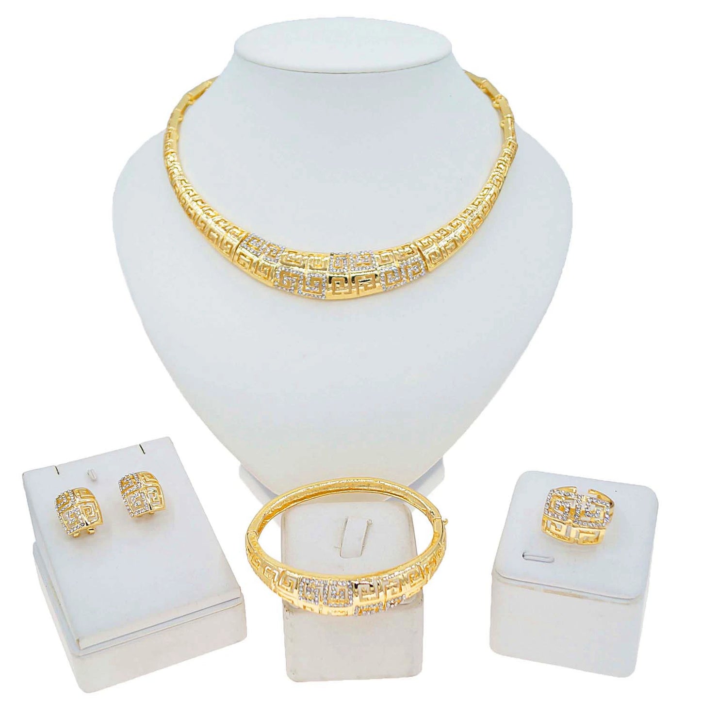 Zhuerrui Four Sets of Luxury Diamond Set Jewelry New Heavy Industry High-End Jewelry Atmospheric Ladies Party MatchHA240505