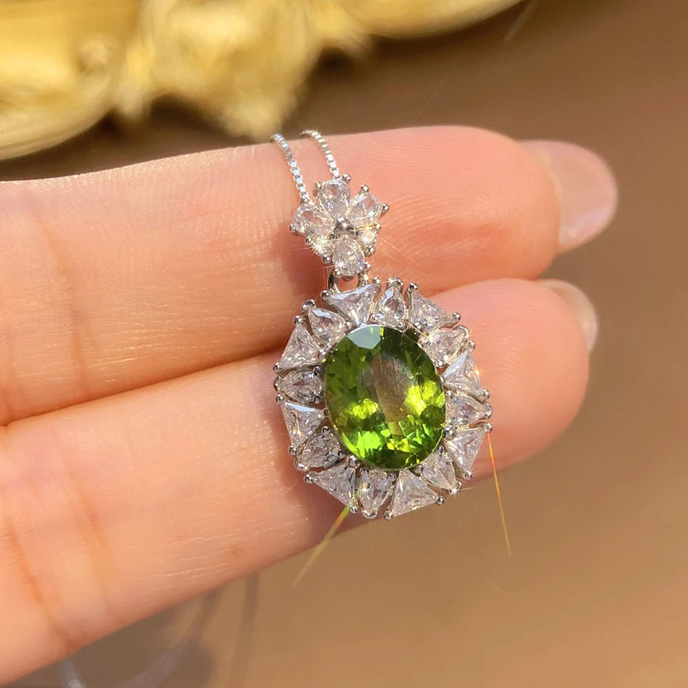 Gioiellieri High Quality Rhodium Plated S925 Silver Luxury Amulet Necklace Natural Heart Cut Peridot Women Yashiman Brand Third Party