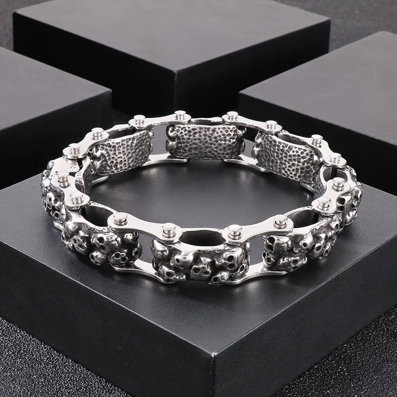 KALEN 240mm Men Punk Stainless Steel Skull Charms Biker Links Bracelet
