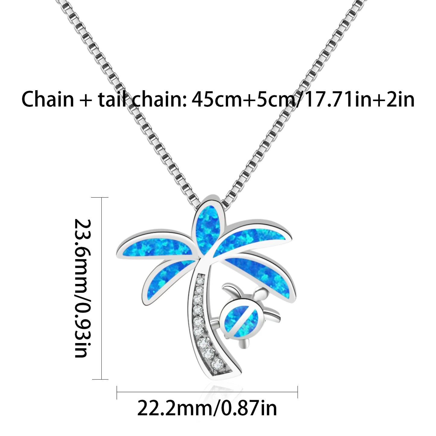 Aobao Coconut Tree Silver Plated Copper Alloy Minimalist Geometric Opal Lab Created Lariat Necklace for Women
