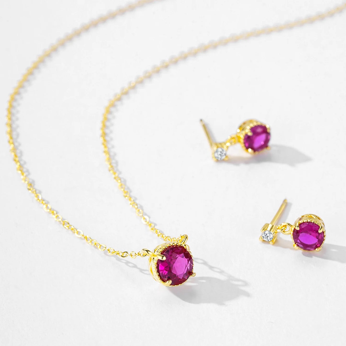 Wholesale 925 Sterling Silver Simple Retro Rose Red Necklace Earrings Small Niche Luxury Gold Jewelry Set Gift Set