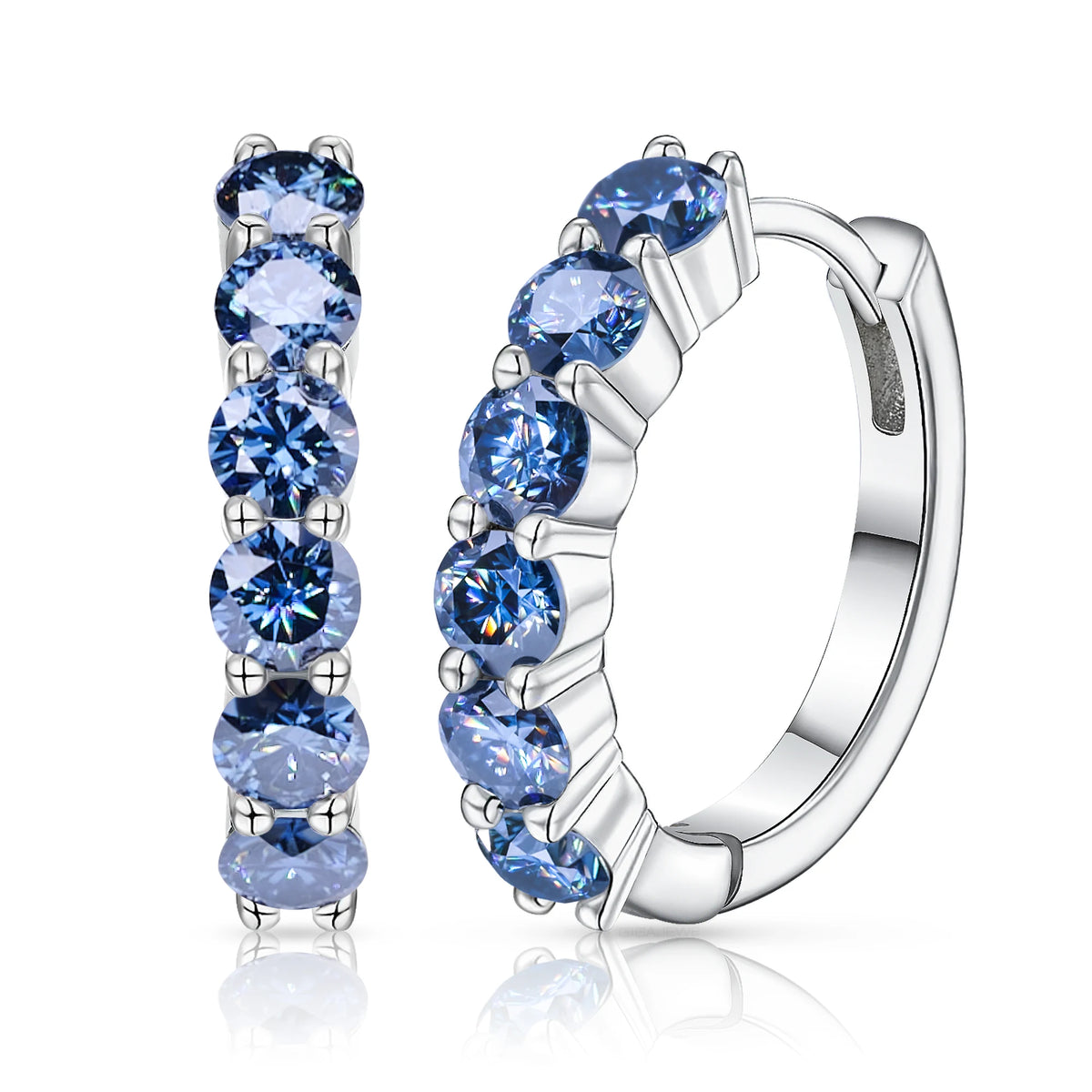 GIGAJEWE 3.0mm Total 1.2ct White/ Blue/ Green Color Moissanite Silver 925 Plated White 18k Gold Hoop Earrings