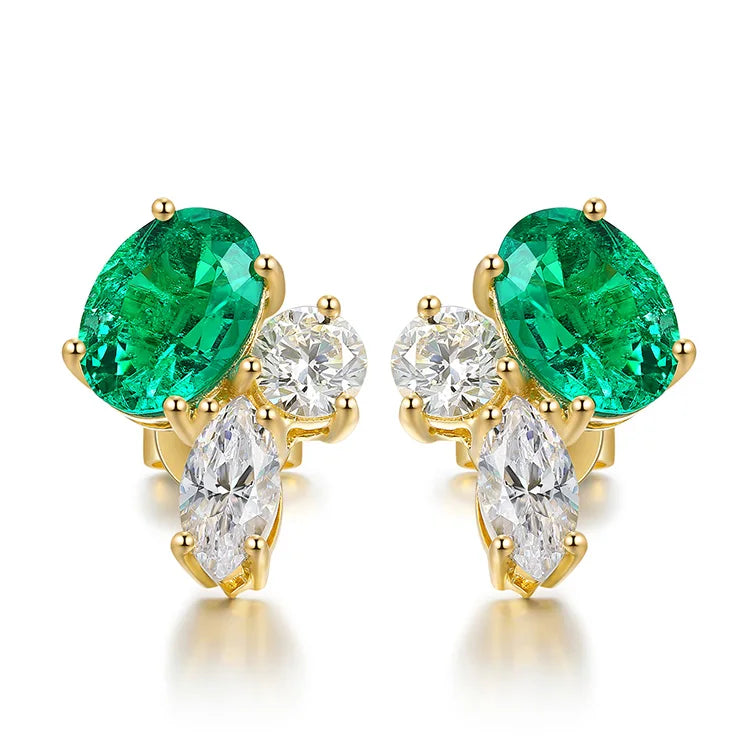 Gemfiori Anster Fine Jewelry 18k Gold White Simulated Diamond 1.472 Ct Lab Emerald Stud Earrings for Gift