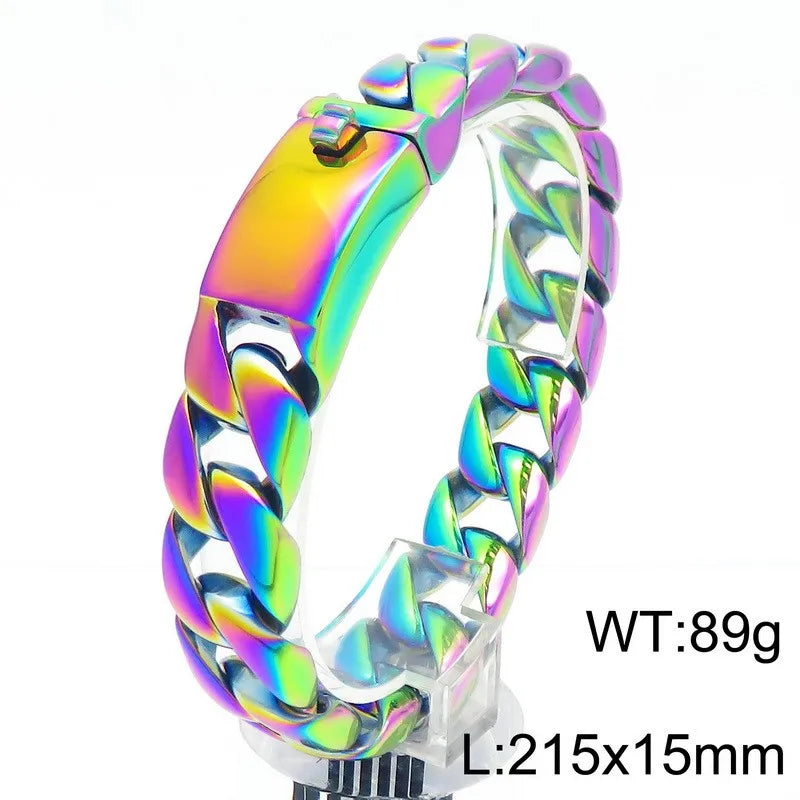 KALEN 15mm Fine Jewelry Fashion Bracelets Stainless Steel Cuban Style Links Bracelet for Men