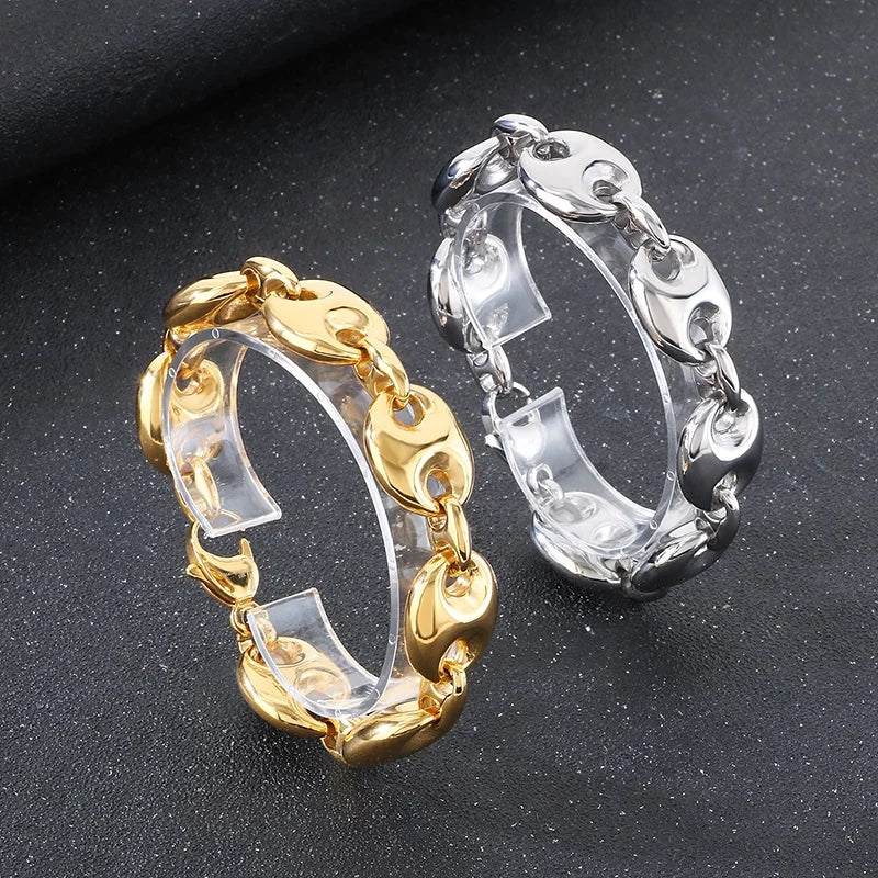 KALEN Unisex Fine Jewelry Fashion Bracelets Punk Stainless Steel Vintage Pig Nose Links Bracelet Women