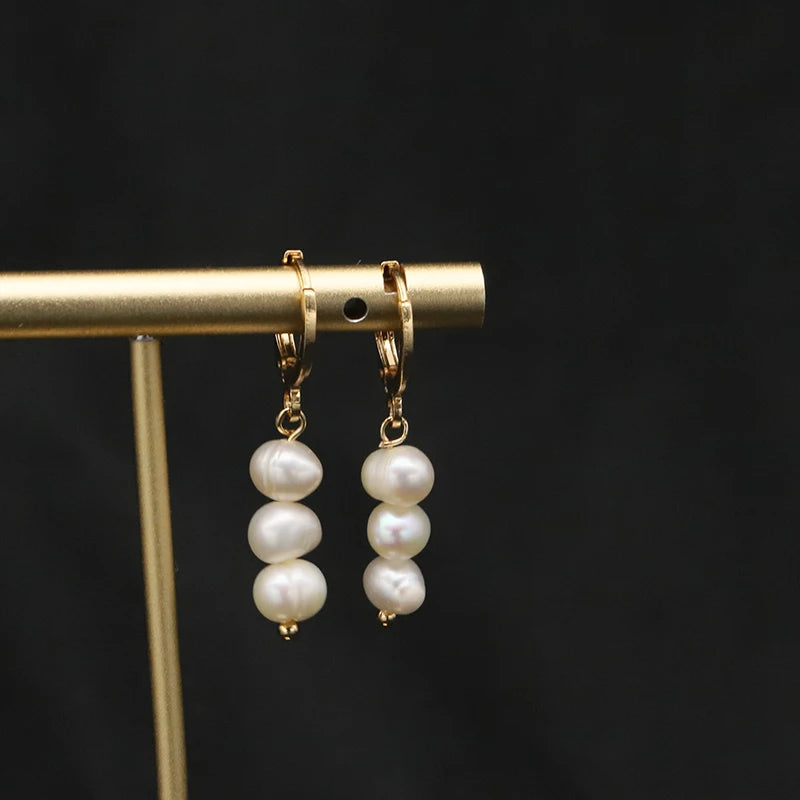 Natural Freshwater White Pearls  Wholesale Fashion Jewelry Earrings Luxury 18k Gold Plating Hoop Earrings
