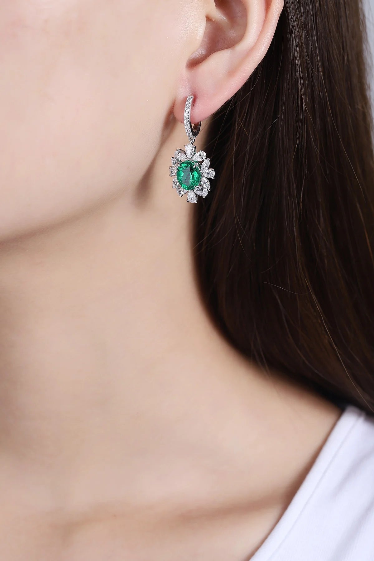 Gemfiori Anster High Quality S925 Lab Grown Emerald Earring Stud Dainty Gemstone Stud Earrings for Women Daily Wear Gift