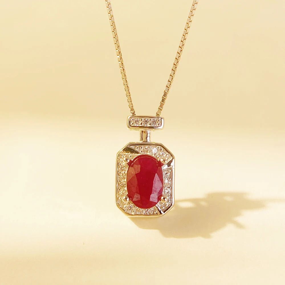 Gioiellieri Natural Ruby Rose Gold Plated 925 Sterling Silver Exquisitely Crafted Claw Setting Gemstone-Inlaid CMA Pendant Necklace