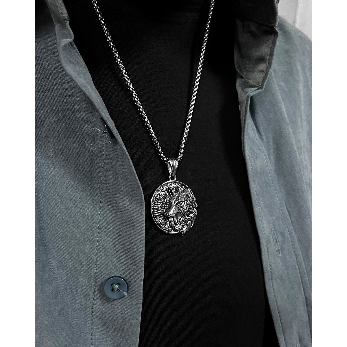 REBEL VIKING Nordic Celtic Wolf Pendant Necklace – Stainless Steel 24"
