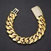 Luxury Miami Cuban Link Chain Bracelet Necklace Brass 14k 18k Gold Plated Zircon Clasp Iced Out 3D Logo Laser Engraving Jewelry