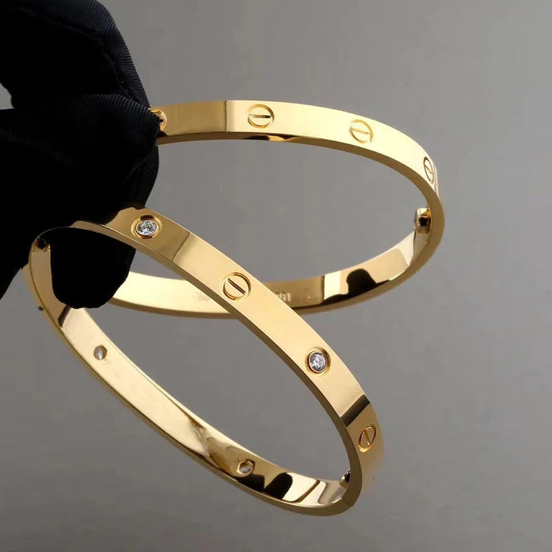S&S Fashion Zircon Brand Screwdriver Screw Love 316L Stainless Steel 18K Gold Plated Bangle Bracelets for Women and Men