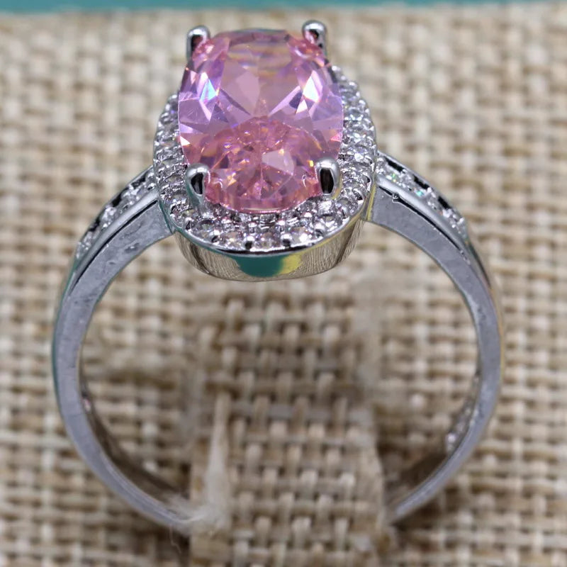 XOTICA Silver Plated Green Blue Pink Zircon Ring Trendy Women's Gemstone Jewelry for Parties Weddings Birthdays