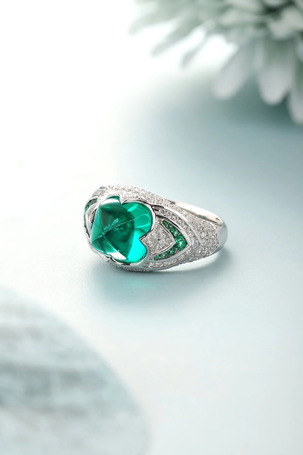Gemfiori Emerald Ring for Men Engagement Rings Silver Sterling 925 3CT Sugar Loaf Lab Grown Emerald Unisex Rings Non Tarnish Non Allergic