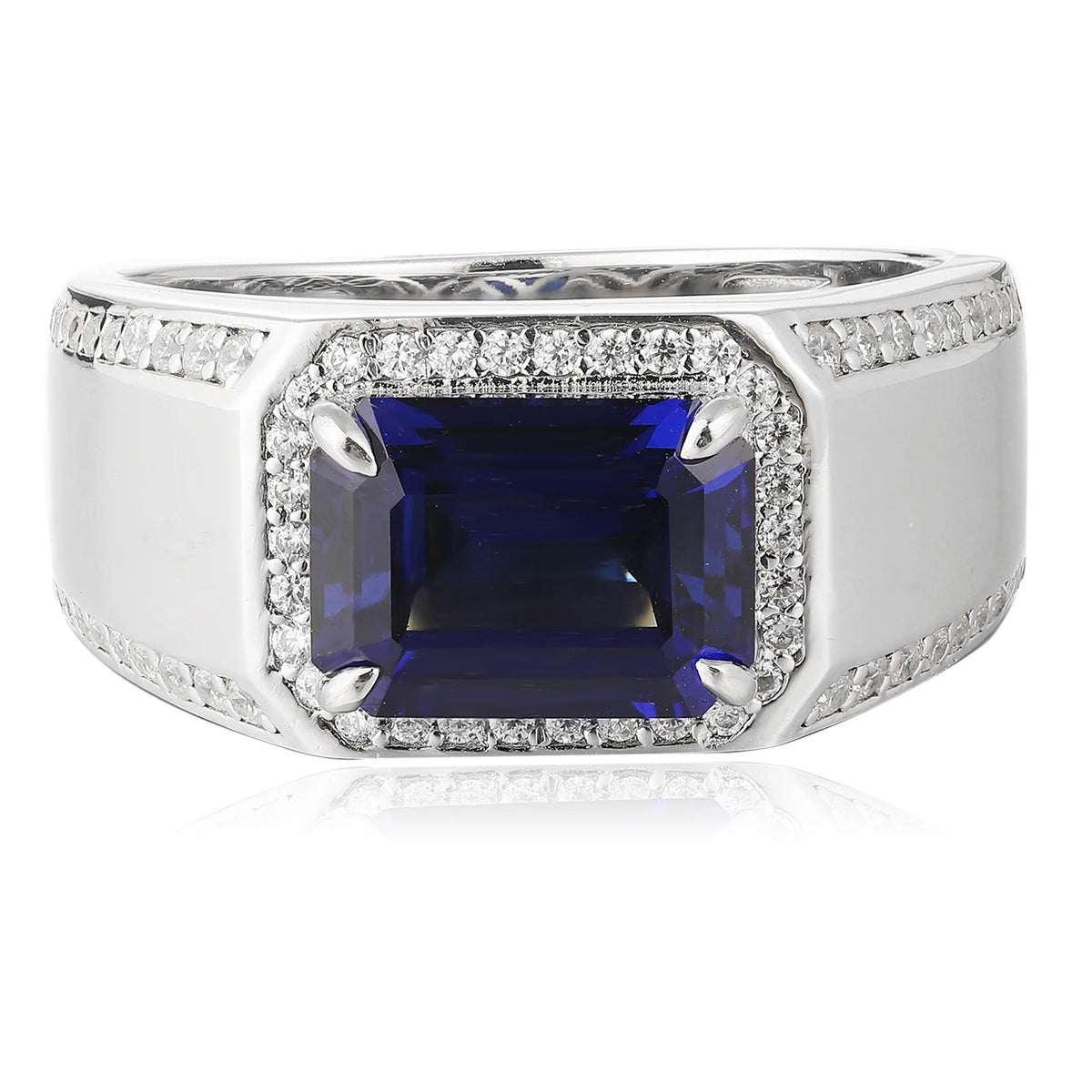Gemfiori Luxury Wedding Jewelry Men Sterling 925 Silver Men Ring 3.4ct Lab Grown Sapphire Men Ring