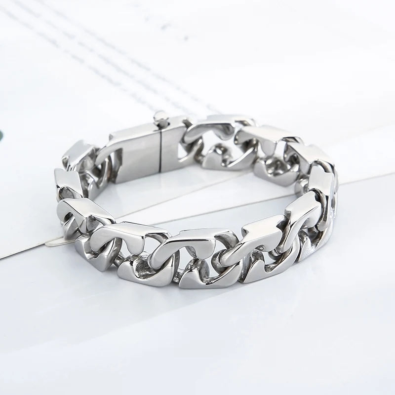REBEL Casual Polished Stainless Steel Novel Style Links Bracelet for Man