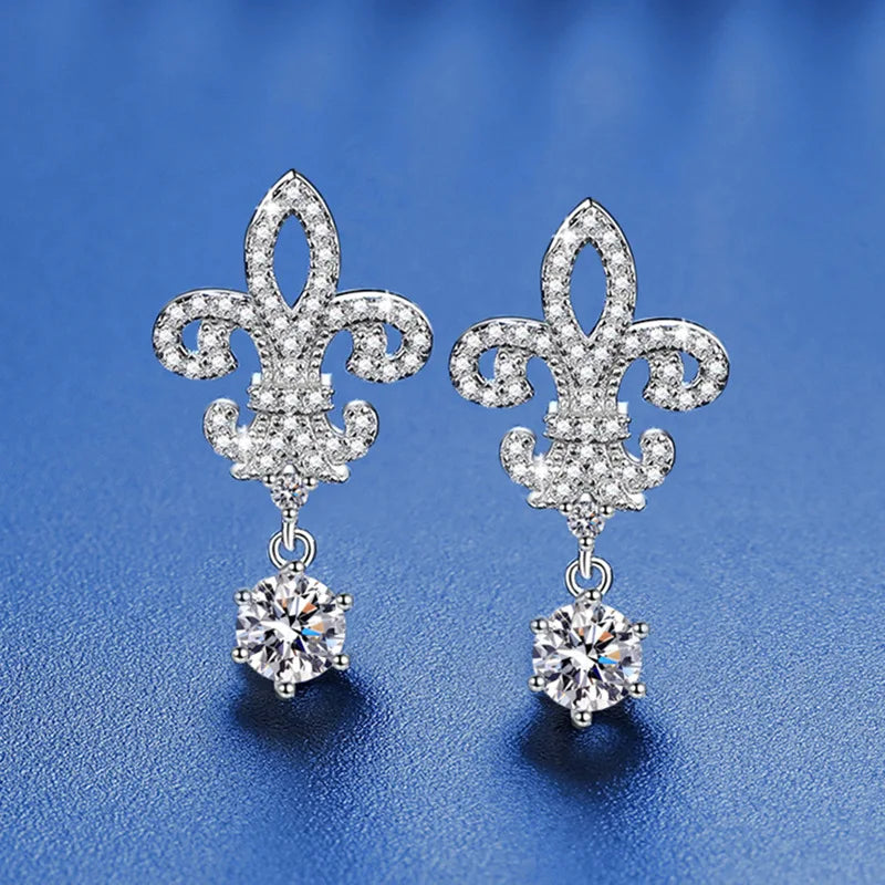 ArtistA Regal Fleur-de-lis Coordinating Moissanite Jewelry Set 925 Sterling Silver GRA Certified Non-Reactive All-Day Wear for Women