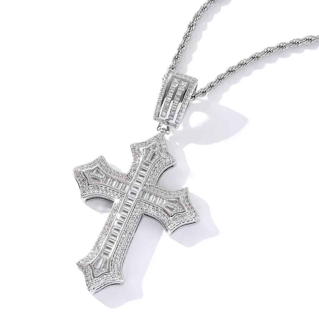 REBEL RQ Hip Hop Jewelry for Men Snake Cross 14K Gold Iced Out Cross Coral Snake Gemstone Shiny Iced Out Cross Pendant