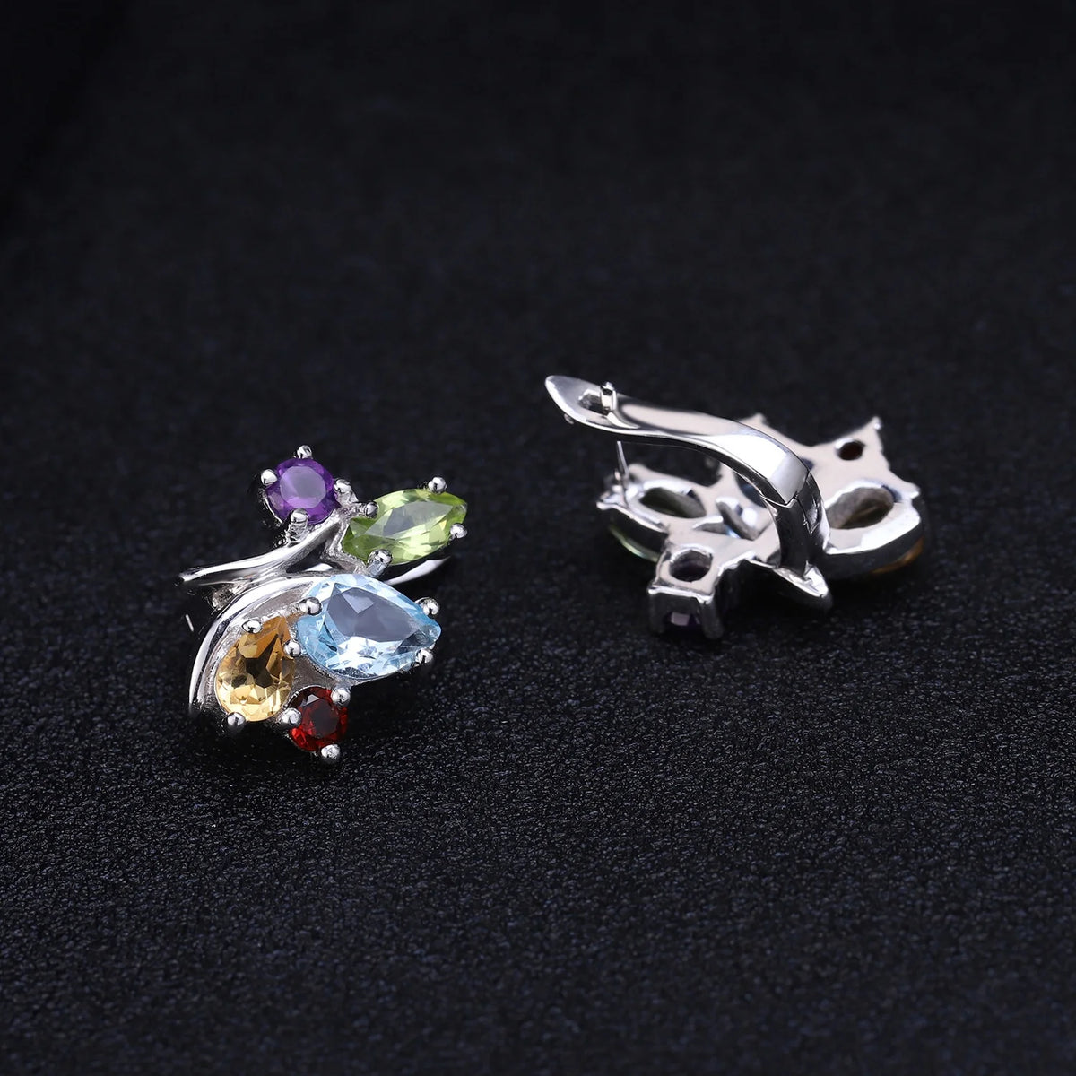 ArtistA K062 Beautiful Jewelry Mix Gemstone Natural Blue Topaz Amethyst Peridot Citrine Garnet 925 Sterling Silver Earrings for Women