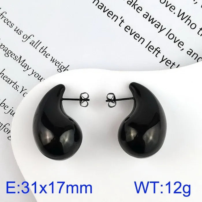 REBEL High-quality Fashion Chubby Water Drop Stainless Steel Hollow Earrings Necklace Charm Temperament Jewelry Set