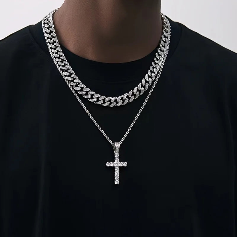 Hotsell Cross Religion Jewelry Charms CZ Rope Chain Women Hiphop 14K 18K Gold Cubic Zirconia Iris Cross Pendant Necklace for Men