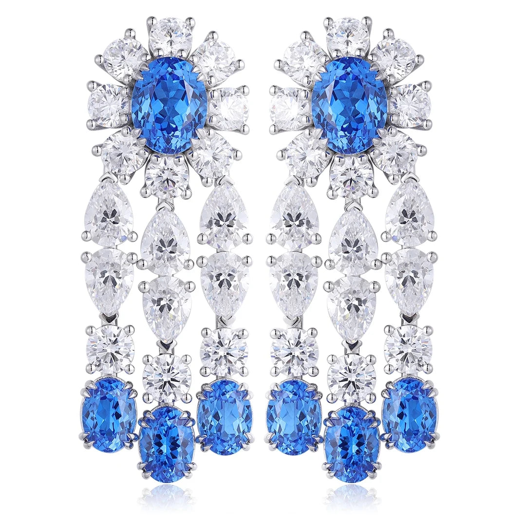 Gemfiori Custom Cobalt Spinel Drop Vintage Lab Grown Gemstone Rhodium Plated 925 Sterling Silver Earrings for Her Gift Ideas