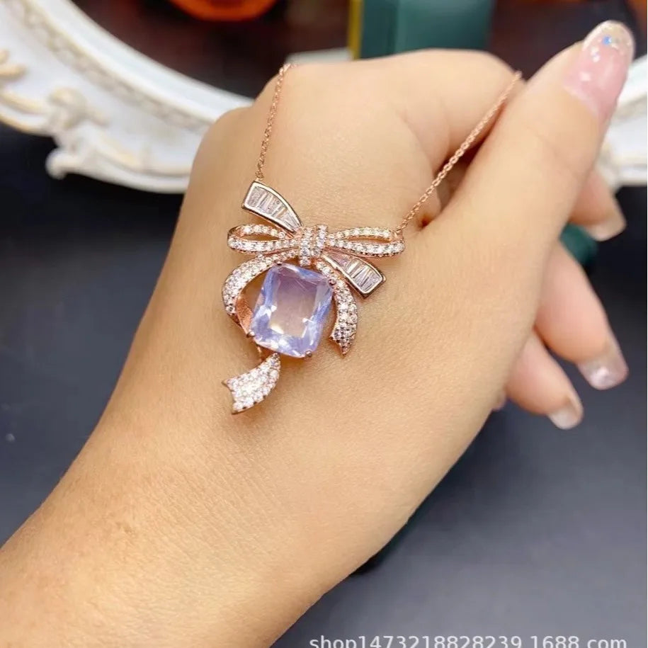 Gioiellieri Special Offer Natural Lavender Amethyst Emerald Cut Rose Gold Luxury Party Women's Pendant Necklace