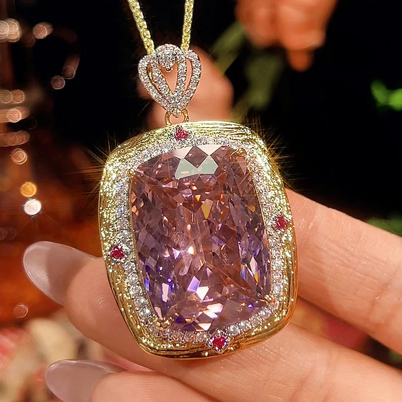 REDheart Simulation Color Treasure Light Luxury Gold Plated Copper Inlaid Zircon Crown Women's Wedding Pendant Jewelry Set