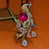 Luxurious Jewelry Multi-functional 18K Solid Gold Natural Tourmaline Phoenix Brooch Colored Gemstone Women's Wedding Gift Party