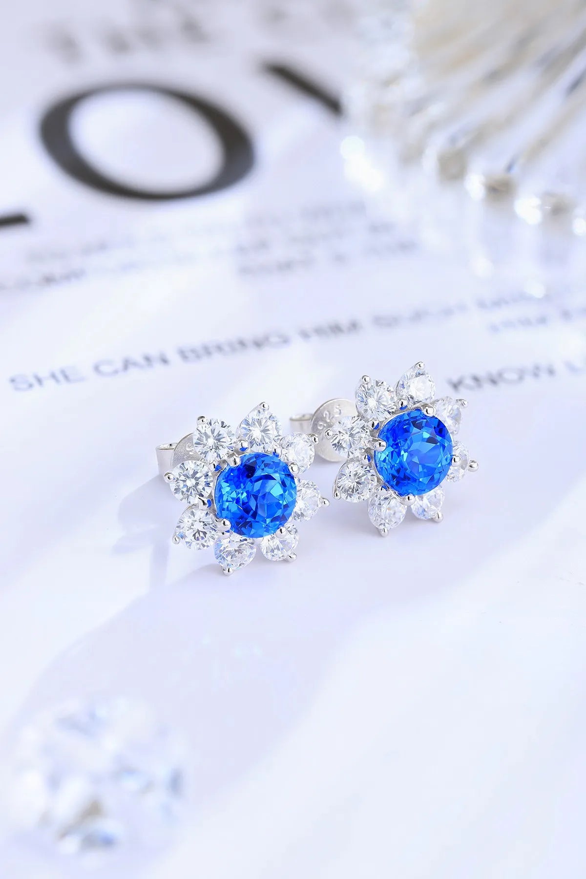 Gemfiori Anster S925 Silver Lab-Grown Cobalt Spinel Trendy Drop Earrings for Woman Wedding & Party