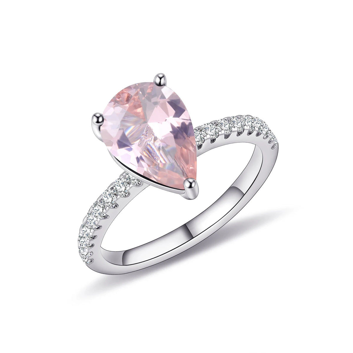 ArtistA KH067 Abiding Manufacturers Direct Sale 925 Sterling Silver Pear 8*12MM Sky Blue Nano Morganite Rainbow Quartz Solitaire Ring