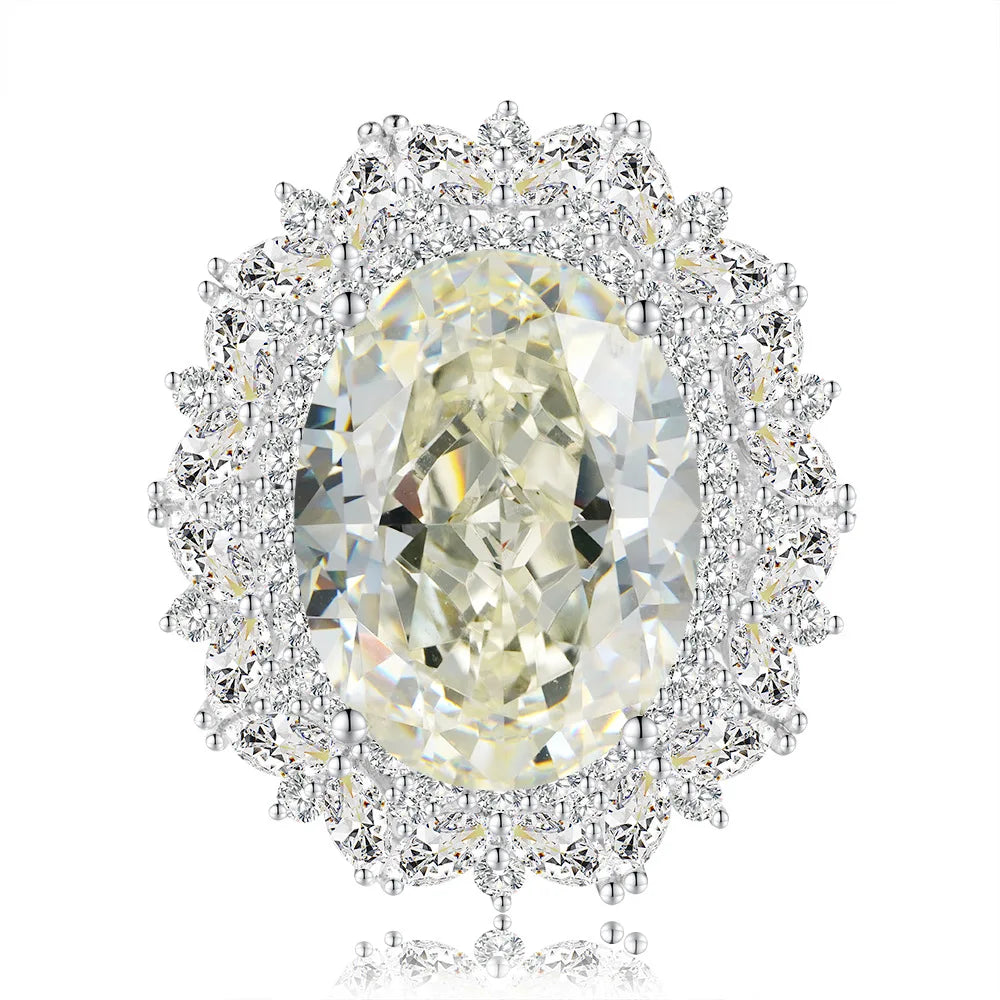 MuShan Jewelry Factory 23 Carat Ice Flower Cut 12 16mm White High Carbon Diamond 925 Sterling Silver Platinum Plated Luxury Ring