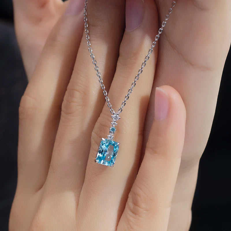 Messi Jewelry  MSN-775 18K White Gold Lab Aquamarine Lab Sapphire Fine Jewelry Pendants